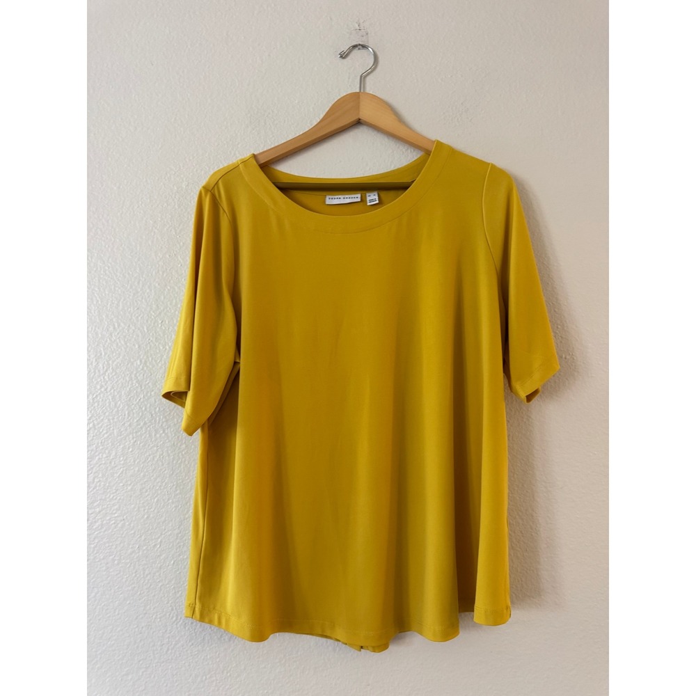 Susan Graver Liquid Knit Scoop Neck Short Sleeve Top XL Yellow Excellent